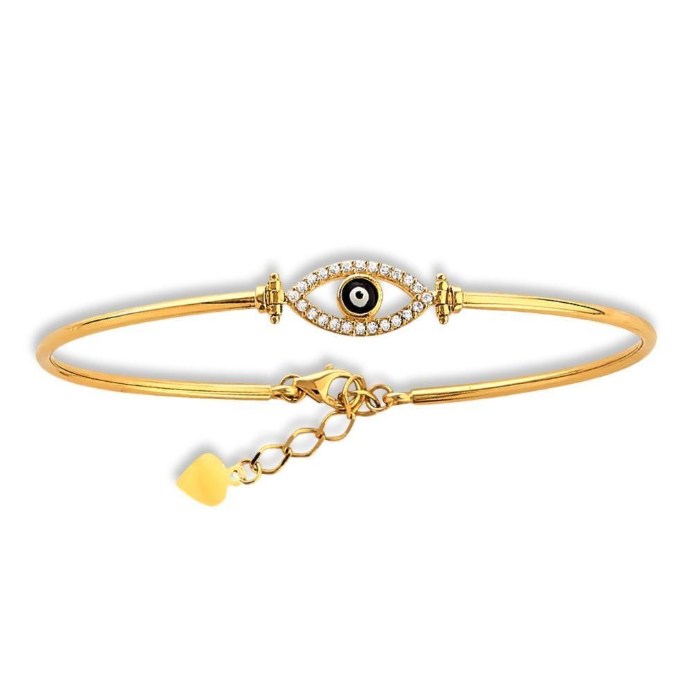 14K Gold Evil Eye Bangle Bracelet | Adjustable Bangle By Tehrani Jewelry